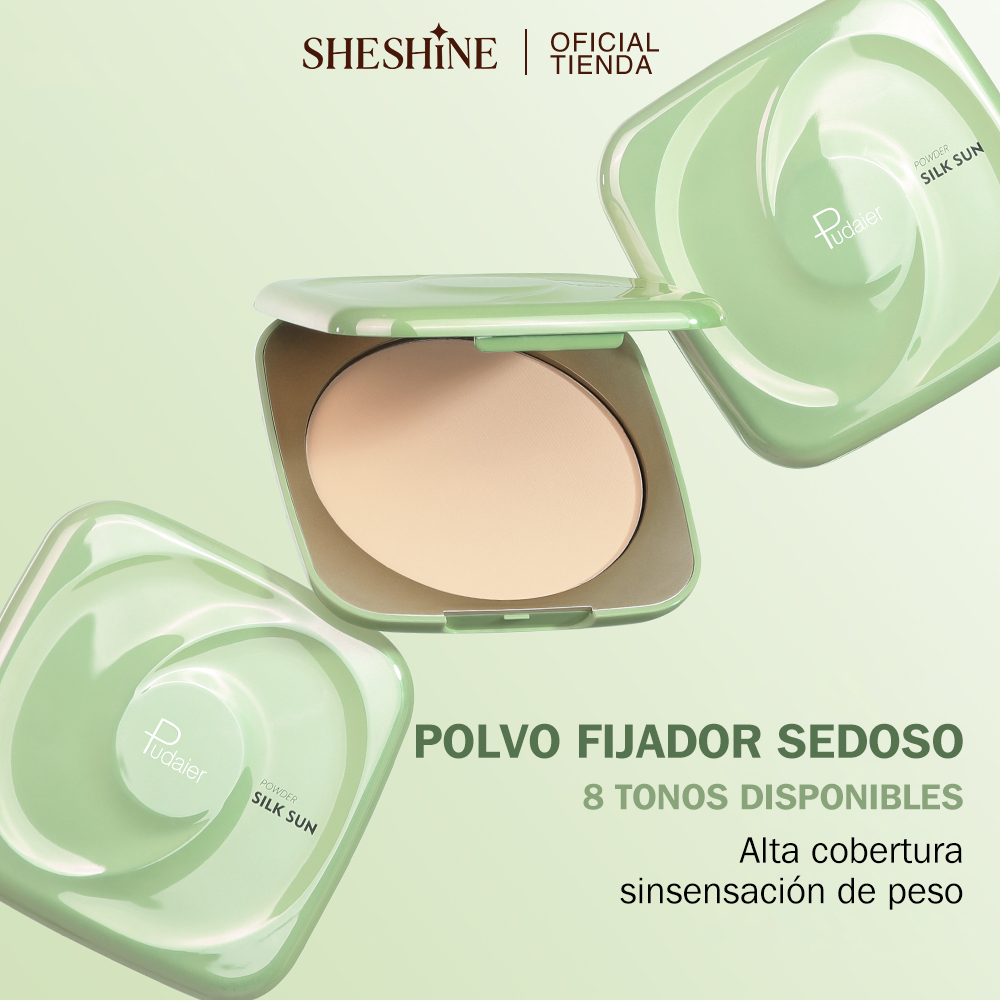 SHESHINE Polva Compacta Pudaier Silk Sun | Alta Cobertura, Control de Grasa 12H, Impermeable, 8 Tonos