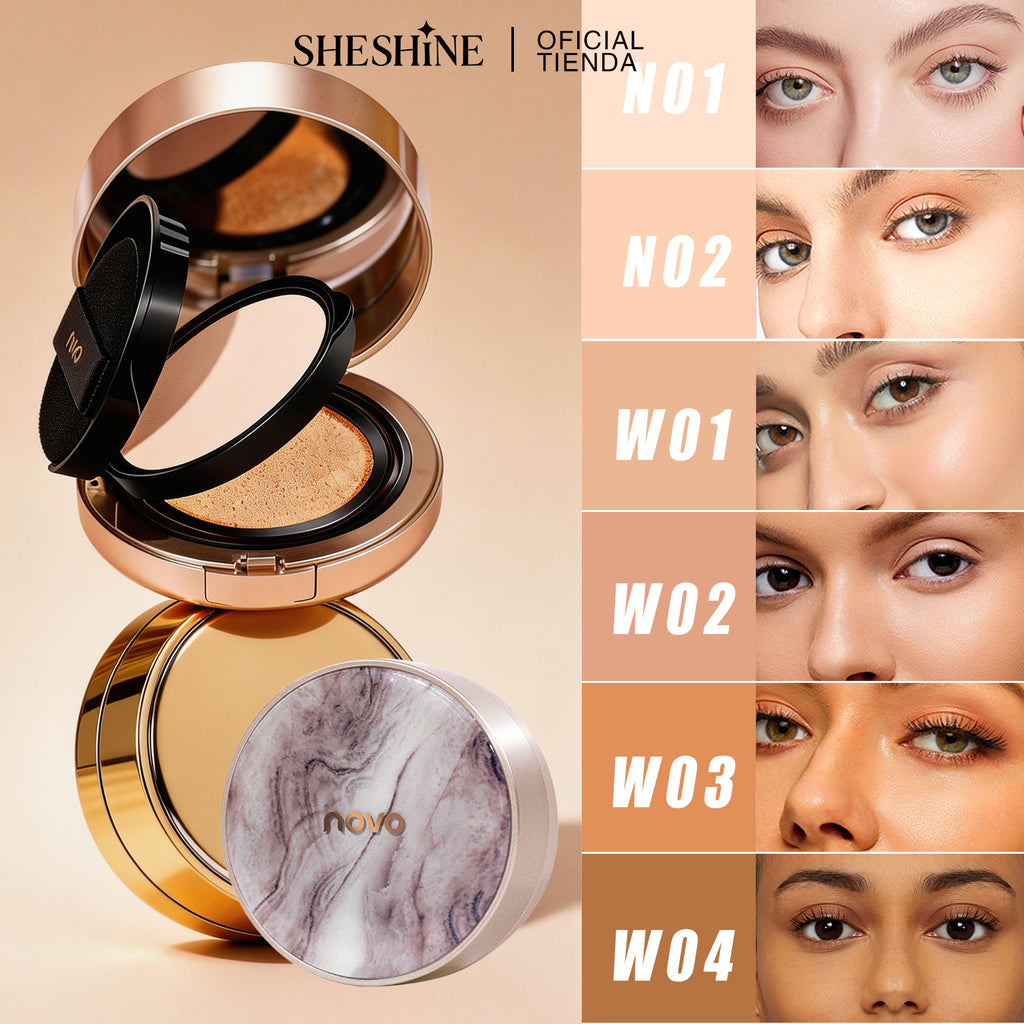 SHESHINE NOVOHOJO 2 en 1 Base Cushion | SPF35+ | Control de Grasa y Brillo | Resistente al Agua y Sudor