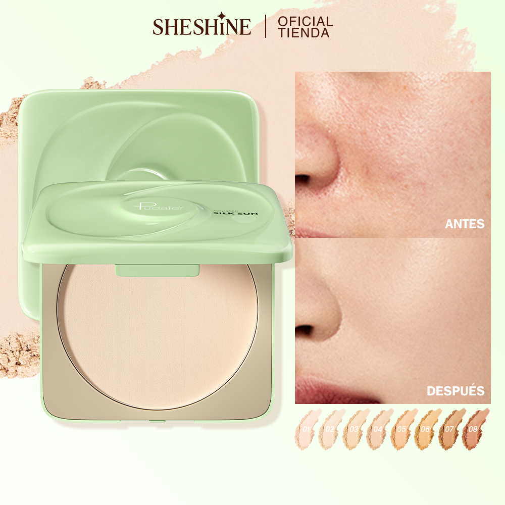 SHESHINE Polva Compacta Pudaier Silk Sun | Alta Cobertura, Control de Grasa 12H, Impermeable, 8 Tonos