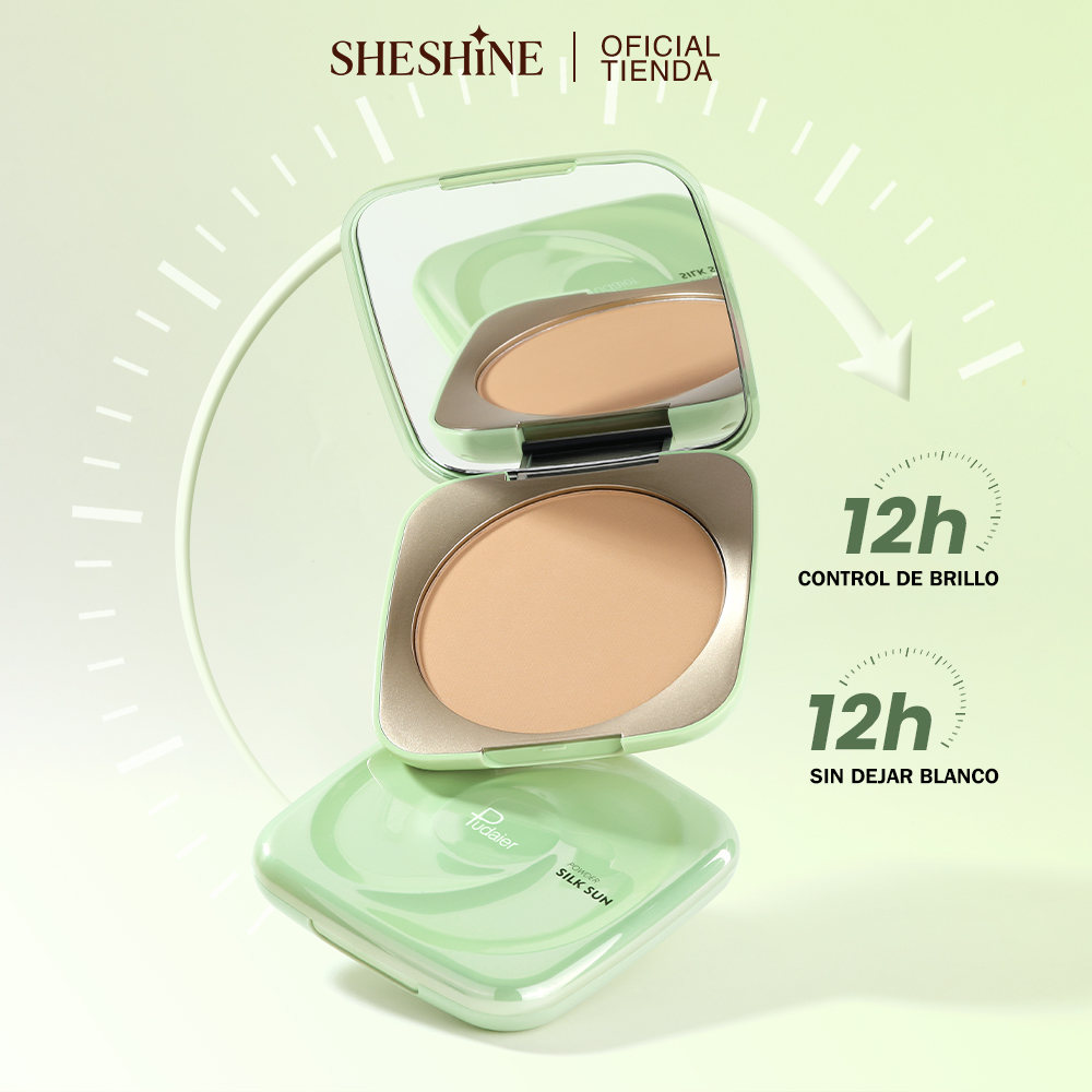 SHESHINE Polva Compacta Pudaier Silk Sun | Alta Cobertura, Control de Grasa 12H, Impermeable, 8 Tonos