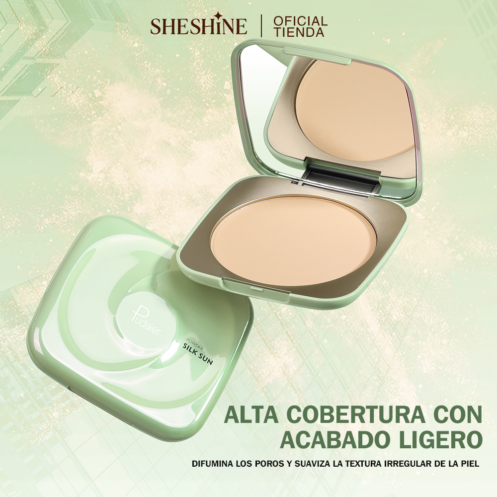 SHESHINE Polva Compacta Pudaier Silk Sun | Alta Cobertura, Control de Grasa 12H, Impermeable, 8 Tonos
